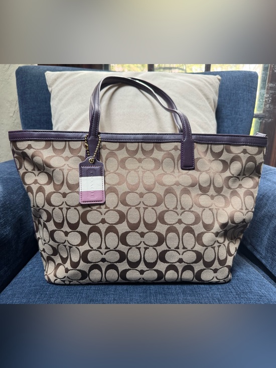 Coach Handbags - Coach Legacy Weekender Signature C Medium Zip Tote Khaki Jacquard Purple 23465